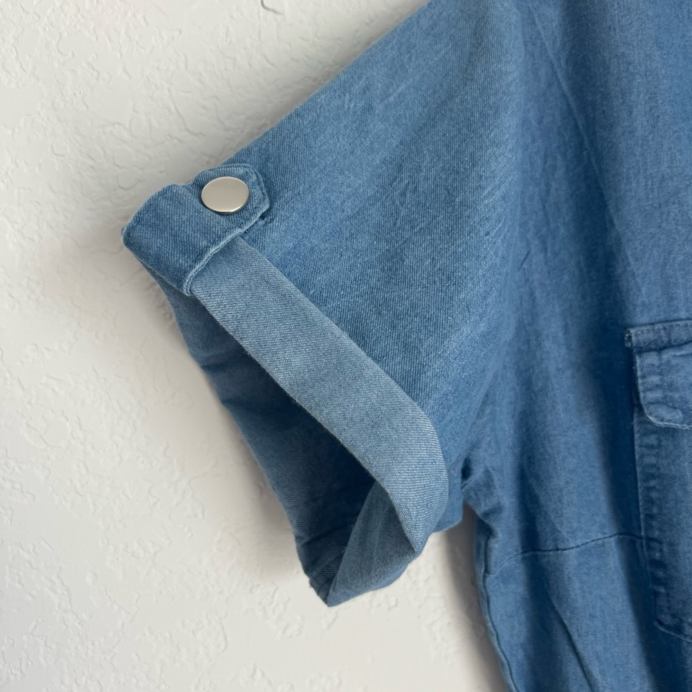 Helium London Blue Cotton Chambray Denim Jumpsuit Zip Front Drawstring Waist M - Picture 7 of 10